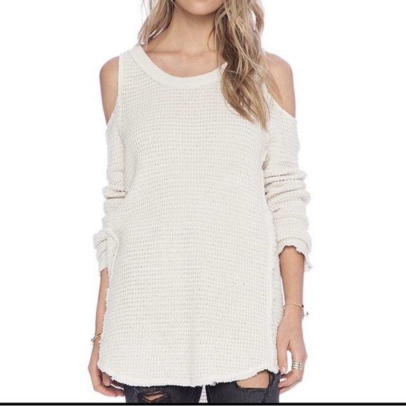Free People Sweaters - Free People Sunrise Sunset Sweater Cream Thermal Knit Cold Shoulder - M